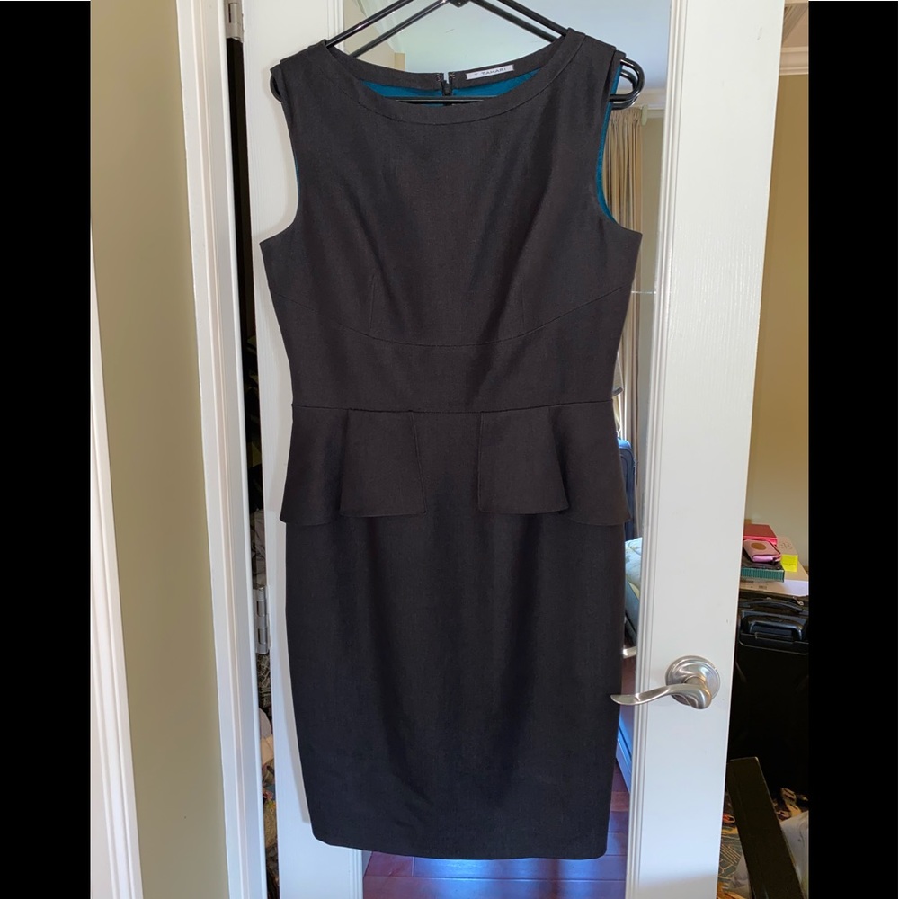 Tahari navy peplum sheath dress